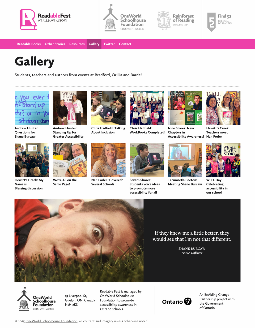 Screenshot of ReadableFest website gallery page featuring event photography.