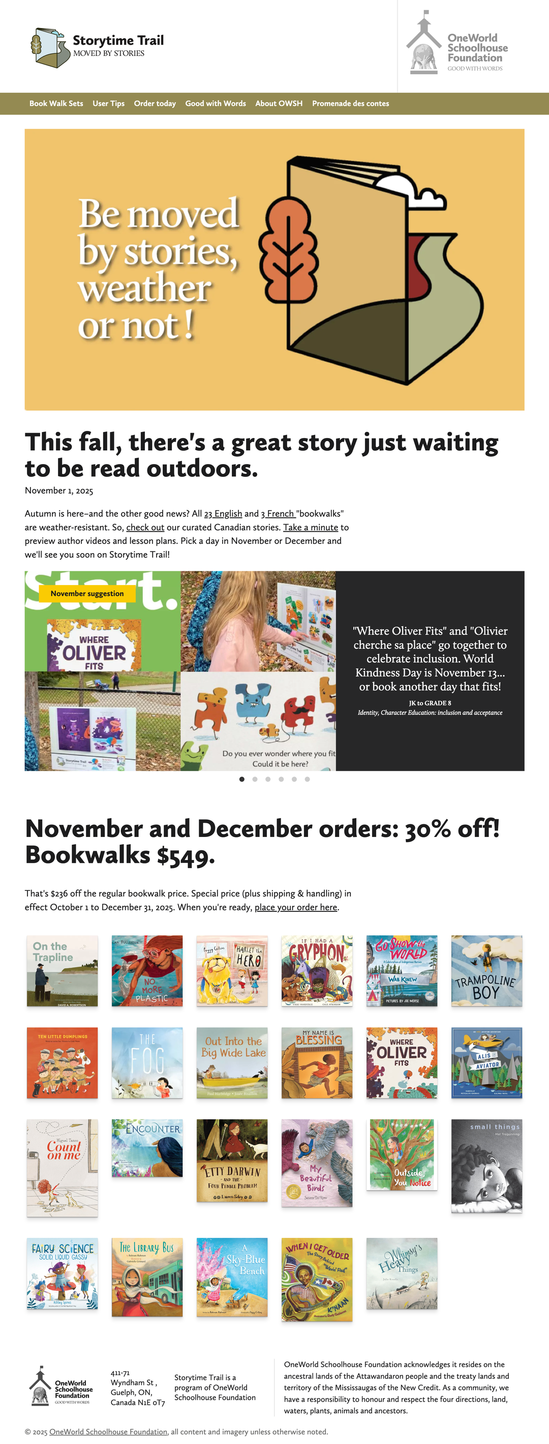 Screenshot of the Storytime Trail website home page
